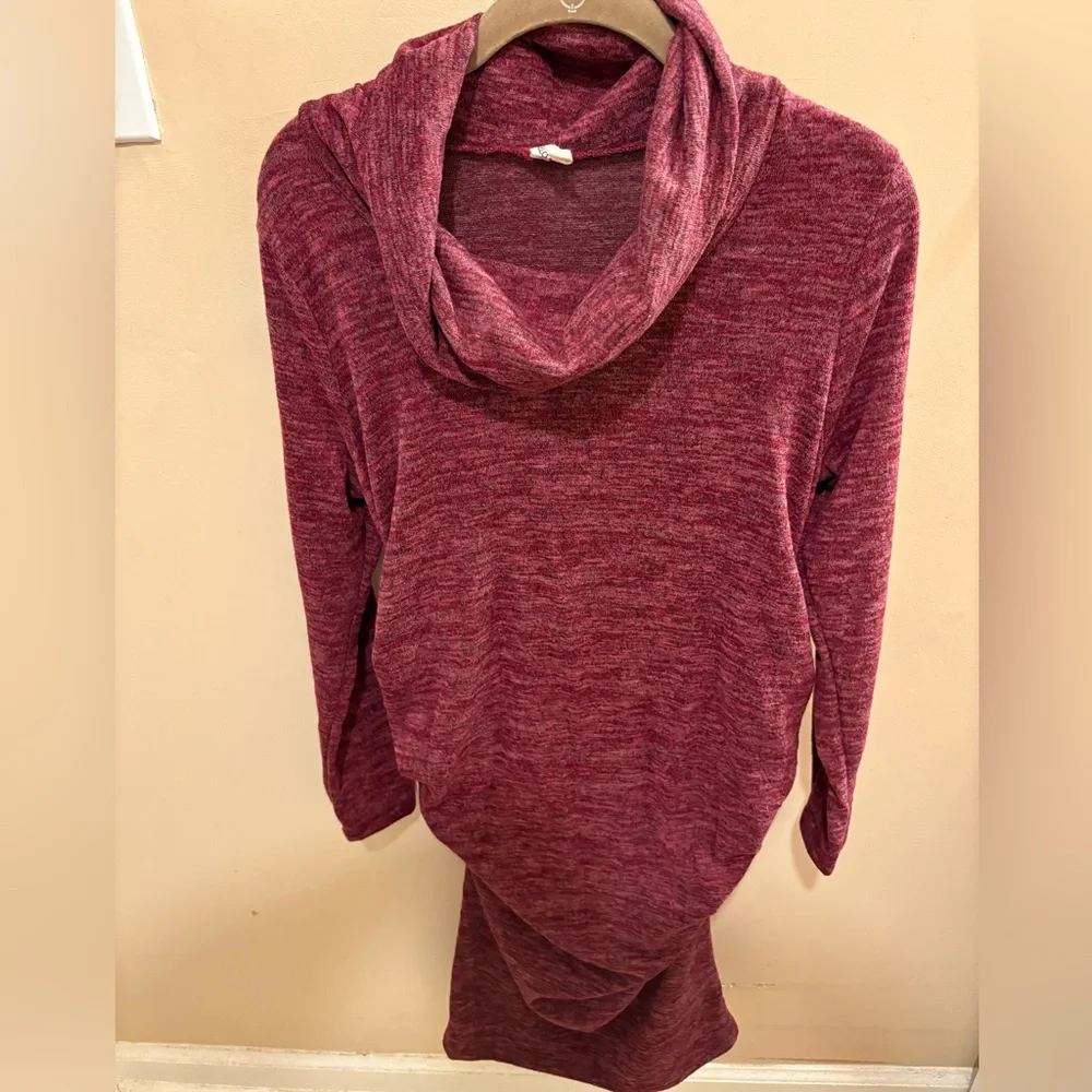 HELLO MIZ Women's Sweater Knit Maternity Dress Cowl Neck Long Sleeve Burgundy L - Picture 6 of 12